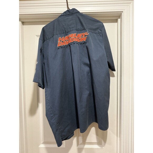 Harley-Davidson Shirt Mens XL Blue Gray Button Up Short Sleeve Work Embroidered - Picture 5 of 5
